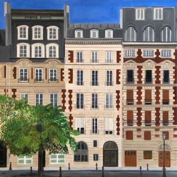 绘画 标题为“Place Dauphine” 由Marie France Garrigues, 原创艺术品, 油 安装在木质担架架上