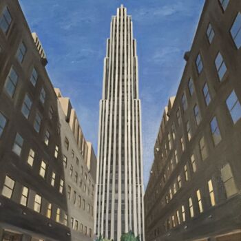 Painting titled ""The Rockefeller Ce…" by Marie France Garrigues, Original Artwork, Oil Mounted on Wood Stretcher frame