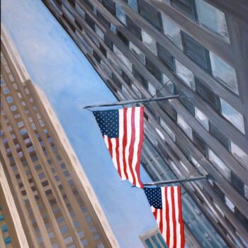 Ζωγραφική με τίτλο "Love America" από Marie France Garrigues, Αυθεντικά έργα τέχνης, Λάδι Τοποθετήθηκε στο Ξύλινο φορείο σκε…