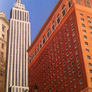 Painting titled "L'Empire State buil…" by Marie France Garrigues, Original Artwork, Oil Mounted on Wood Stretcher frame