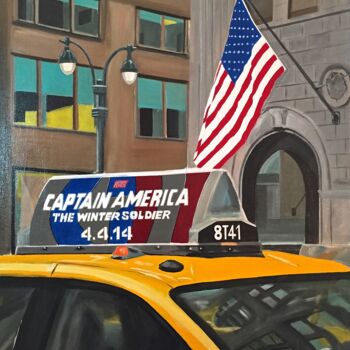 제목이 "Captain-America"인 미술작품 Marie France Garrigues로, 원작, 아크릴 나무 들것 프레임에 장착됨