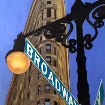Painting titled "Flat on Broadway" by Marie France Garrigues, Original Artwork, Oil Mounted on Wood Stretcher frame