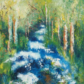 Painting titled "cascade-en-sous-boi…" by Mary, Original Artwork, Oil
