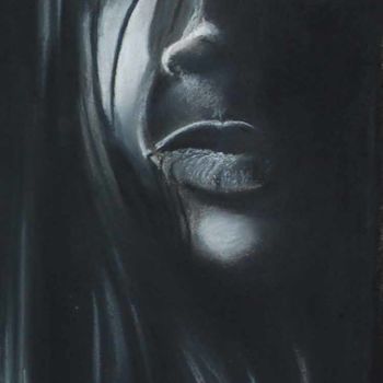 Drawing titled "visage en noir et b…" by Mary, Original Artwork, Pastel