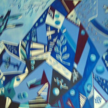 Malerei mit dem Titel "cubisme bleu" von Marie-Françoise Gallone, Original-Kunstwerk, Acryl