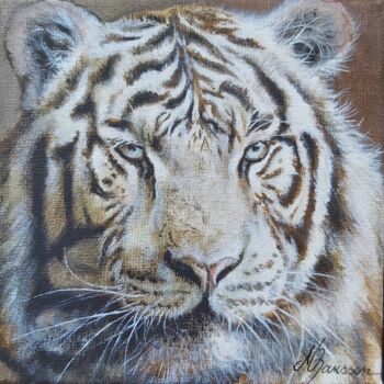 Pintura titulada "Regard de tigre bla…" por Marie-Françoise Janssen, Obra de arte original, Acrílico