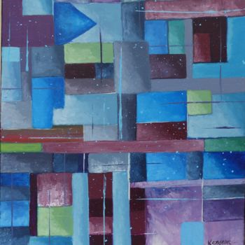 Malerei mit dem Titel "damier-bleu" von Marie Kerjean, Original-Kunstwerk, Acryl