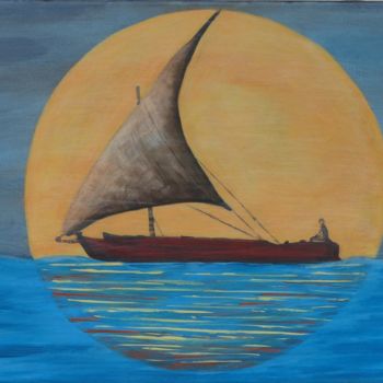 Malerei mit dem Titel "bateau de Madascacar" von Marie Kerjean, Original-Kunstwerk, Acryl