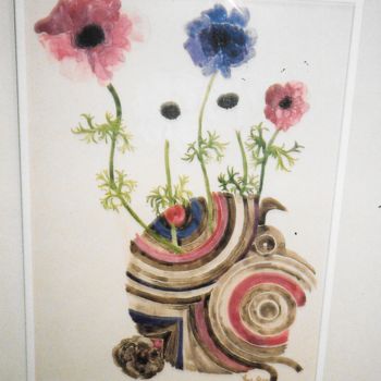 Peinture intitulée "Anémones à l'Escarg…" par Marie Gissy, Œuvre d'art originale, Aquarelle