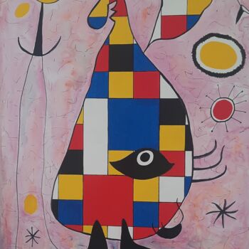 Malerei mit dem Titel "Miro meets Mondriaan" von Marie Jeanne Van De Velde, Original-Kunstwerk, Acryl
