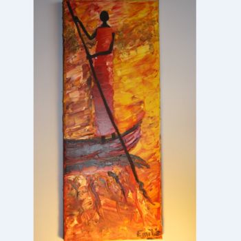 Картина под названием "Coucher de soleil a…" - Marie-José Longuet, Подлинное произведение искусства, Масло