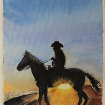 Pittura intitolato "cow-boy au soleil l…" da Marie-José Longuet, Opera d'arte originale, Acquarello
