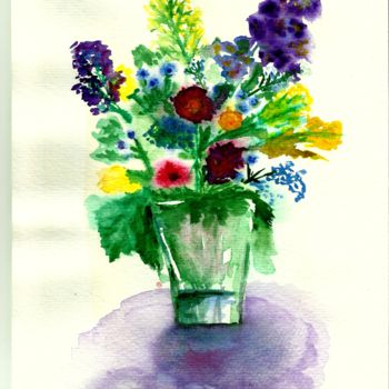 Pintura intitulada "Bouquet de fleurs" por Marie-José Longuet, Obras de arte originais, Aquarela