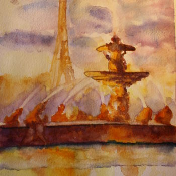 绘画 标题为“Fontaine au crépusc…” 由Marie-José Longuet, 原创艺术品, 水彩