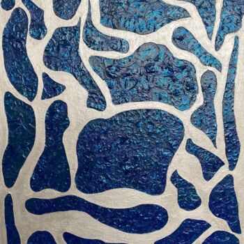 Collagen mit dem Titel "Mirage bleu" von Marie Josée Tomé, Original-Kunstwerk, Collagen Auf Keilrahmen aus Holz montiert