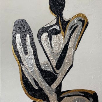 Collagen mit dem Titel "yoguiste" von Marie Josée Tomé, Original-Kunstwerk, Collagen Auf Keilrahmen aus Holz montiert