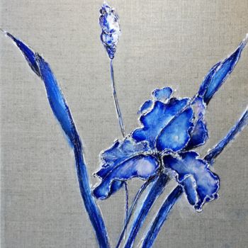 Ζωγραφική με τίτλο "Iris bleu 2" από Marie Landreau, Αυθεντικά έργα τέχνης, Ακρυλικό