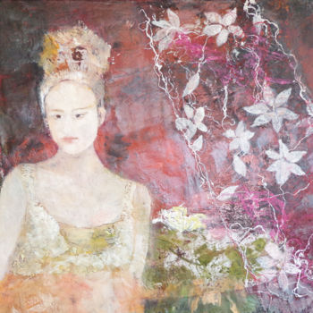 Pittura intitolato "Jeune fille aux fle…" da Laura Brume, Opera d'arte originale, Olio