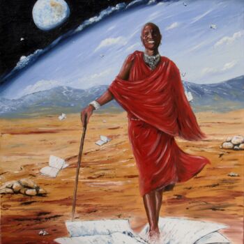 Pittura intitolato "Le Maasaï" da Marie Laure D'Angelo, Opera d'arte originale, Olio