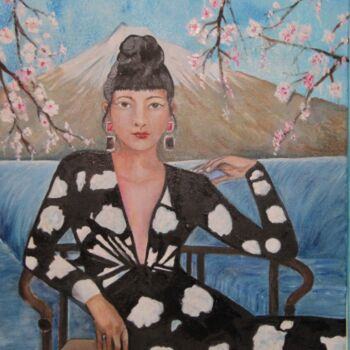 Painting titled "devant le Fuji San" by Marie Laure Hamard, Original Artwork, Oil