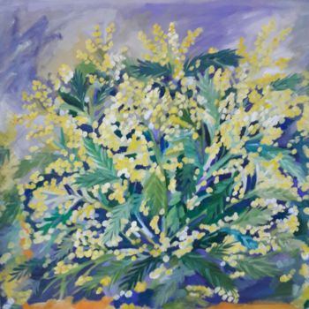 Peinture intitulée "le-mimosa-de-penest…" par Marie Leddet, Œuvre d'art originale, Gouache