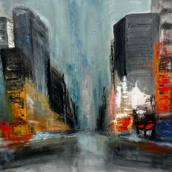 Painting titled "IN THE STREET 2" by Marie Line Robert, Original Artwork, Acrylic Mounted on Wood Stretcher frame