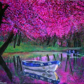 绘画 标题为“Cherry Blossoms on…” 由Marie-Line Vasseur, 原创艺术品, 油