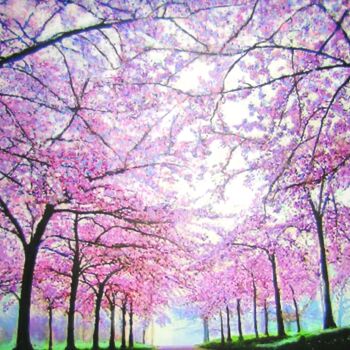 Painting titled "Cherry blossoms's a…" by Marie-Line Vasseur, Original Artwork, Acrylic