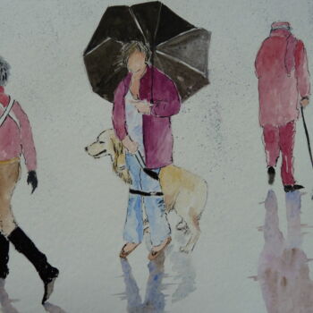 绘画 标题为“Maîtres et chiens 1” 由Marie Lorraine Papelier, 原创艺术品, 水彩