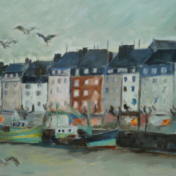 Painting titled "les quais de Trouvi…" by Marie Lorraine Papelier, Original Artwork, Oil