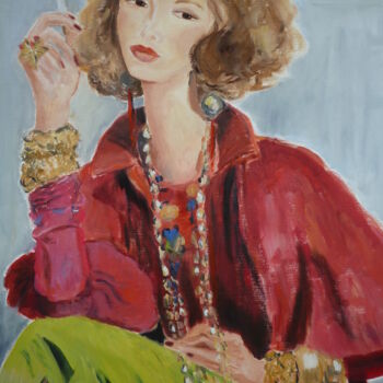 Ζωγραφική με τίτλο "jeune femme pensive" από Marie Lorraine Papelier, Αυθεντικά έργα τέχνης, Λάδι