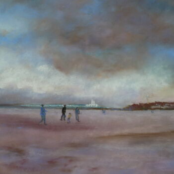 Pintura intitulada "la plage de Deauvil…" por Marie Lorraine Papelier, Obras de arte originais, Pastel