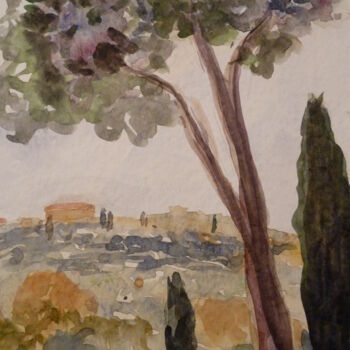 Ζωγραφική με τίτλο "Paysage de Toscane" από Marie Lorraine Papelier, Αυθεντικά έργα τέχνης, Ακουαρέλα