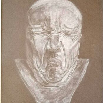 Dessin intitulée "Homme Fâché d'après…" par Marie Luce Roussel, Œuvre d'art originale, Conté Monté sur Verre
