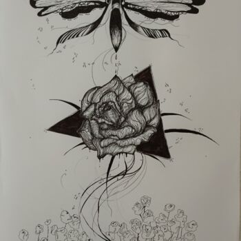 Drawing titled "Rose" by Marie Mainetti, Original Artwork, Ink