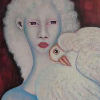 Painting titled "La Femme au Pigeon" by Marie Mb, Original Artwork