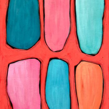 Painting titled "Hublots #1" by Marie Michaud, Original Artwork, Acrylic Mounted on Wood Stretcher frame