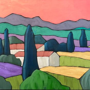 Painting titled "Panorama #1" by Marie Michaud, Original Artwork, Acrylic Mounted on Wood Stretcher frame