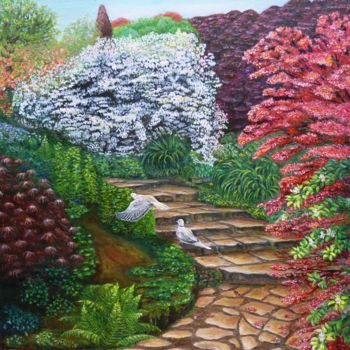 Peinture intitulée "Jardin en été" par Marie-Noëlle Amiot, Œuvre d'art originale, Huile