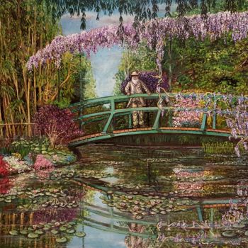Pittura intitolato "Le jardin de Monet,…" da Marie-Noëlle Amiot, Opera d'arte originale, Olio