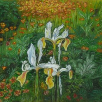 Painting titled "iris-blancs.jpg" by Marie-Noëlle Amiot, Original Artwork, Pastel