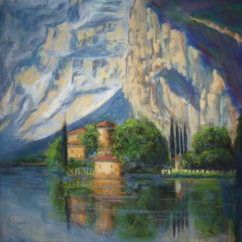 Peinture intitulée "Lac de Côme" par Marie-Noëlle Amiot, Œuvre d'art originale, Pastel