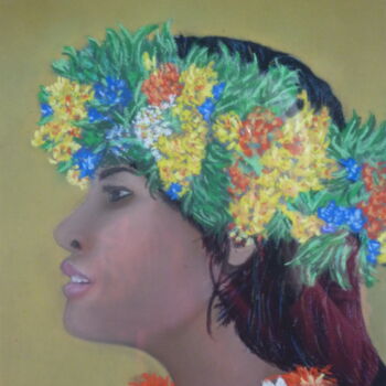 Drawing titled "HINA" by Marie Noelle Bellot Valade, Original Artwork, Pastel Mounted on Cardboard