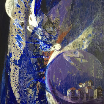 Peinture intitulée "la lune et son ange" par Marie-Noëlle Gagnan, Œuvre d'art originale, Acrylique