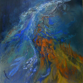 Painting titled "larme volcanique" by Marie-Noëlle Gagnan, Original Artwork, Oil