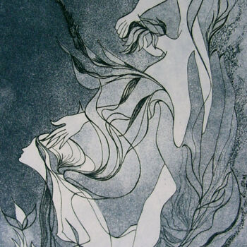 Gravures & estampes intitulée "réveil d'Adam" par Marie-Noëlle Gagnan, Œuvre d'art originale, Gravure