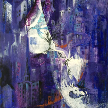 Painting titled "nuit blanche" by Marie-Noëlle Gagnan, Original Artwork, Acrylic