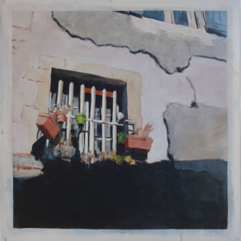 Peinture intitulée "Fenêtre aux pots de…" par Marie-Odile Ginies, Œuvre d'art originale, Acrylique