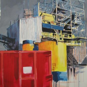 Peinture intitulée "Container rouge" par Marie-Odile Ginies, Œuvre d'art originale