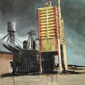Painting titled "Grand silo jaune" by Marie-Odile Ginies, Original Artwork